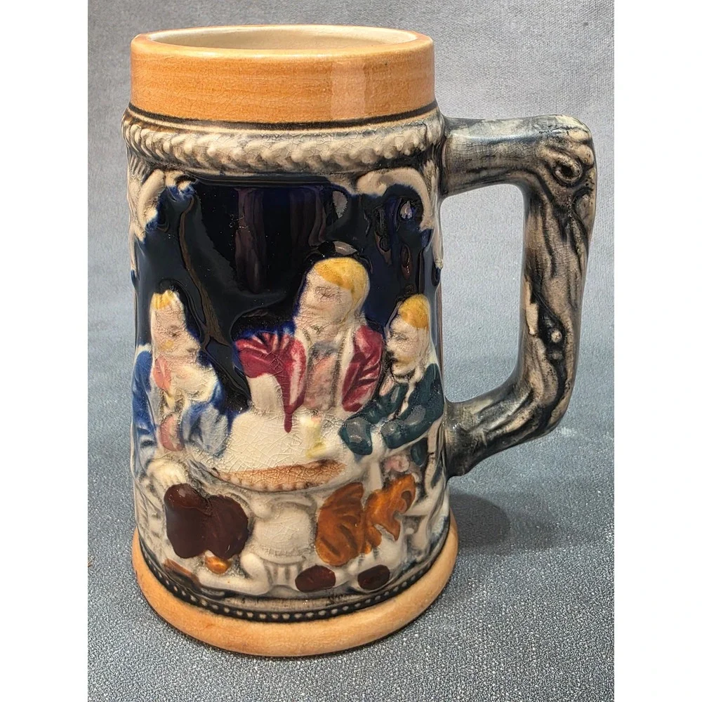 Vintage Ceramic Beer Stein Relief Tavern Scene Castle Made in Japan Collectible